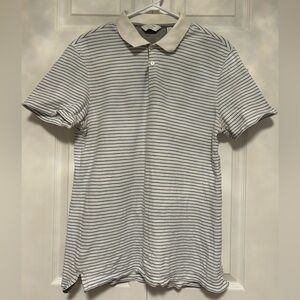 Calvin Klein Striped Polo in White and Blue